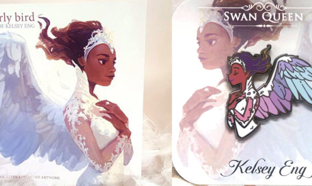 TITLE: EARLY BIRD: ART OF KELSEY ENG, VOL. 1   
PAPERBACK: $2O PRODUCT: SWAN QUEEN PIN   PRICE: $12