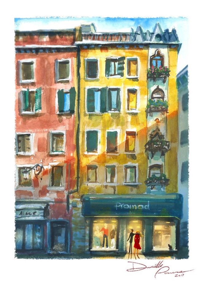 Watercolor print of Venice Italy