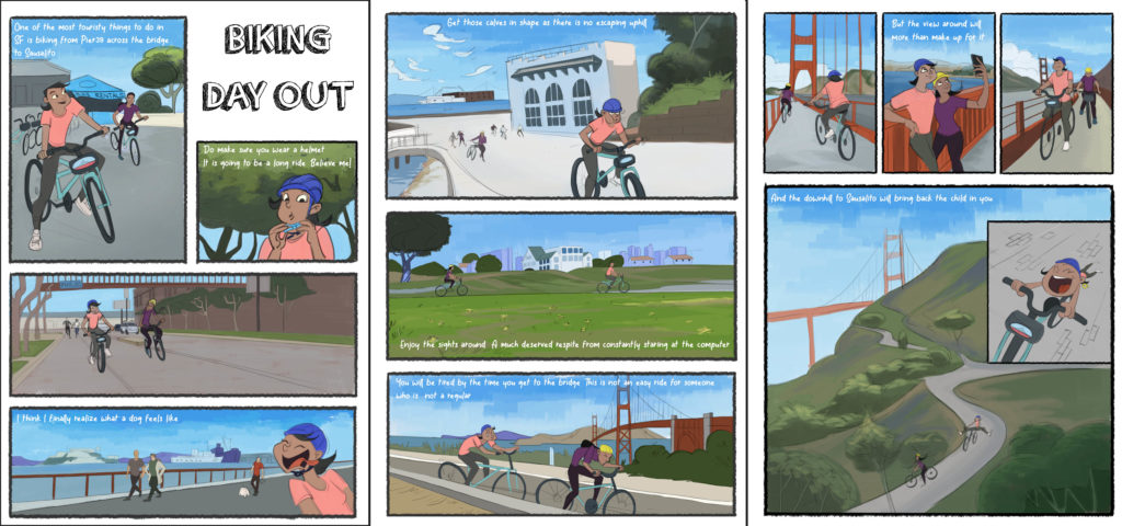 Comic strip with bikers in San Francisco