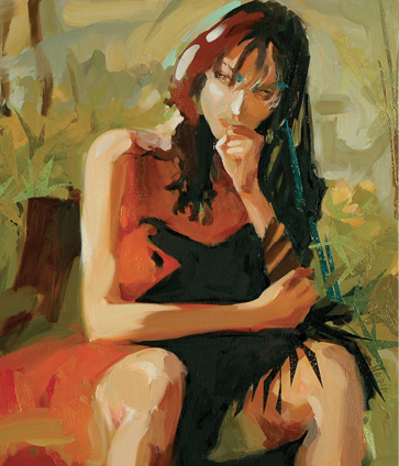 Painting of woman seated