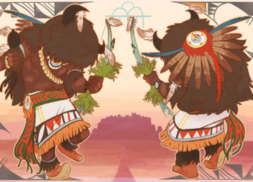 Cartoon Acoma Native American buffalo dancers