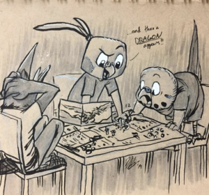 Cartoon of birds playing Dungeons and Dragons