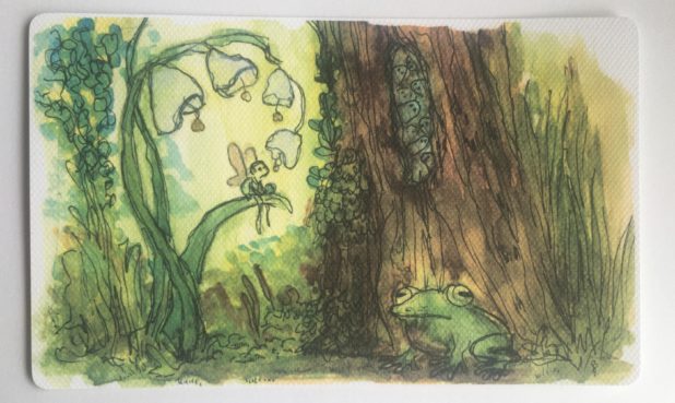 ITEM: Frog Fairy Print SIZE: 4.5” x 7.75” (approx.) DESCRIPTION: Mini-print of watercolor frog and fairy. PRICE: $7