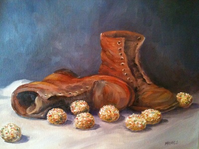 Painting of boot and doughnut holes