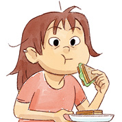 Cartoon of girl eating sandwich