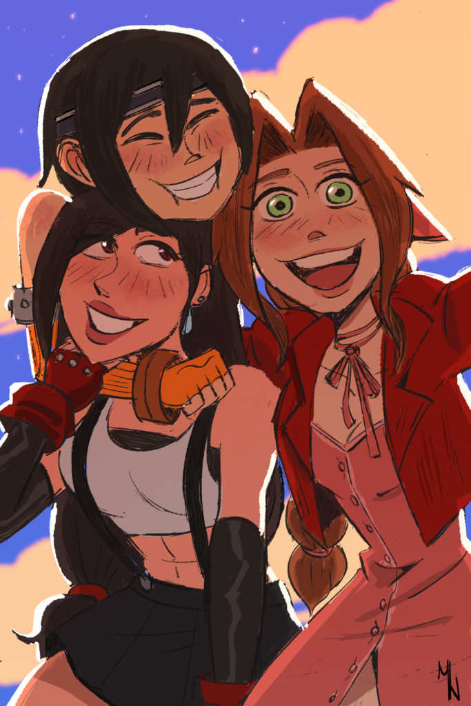Three female anime characters