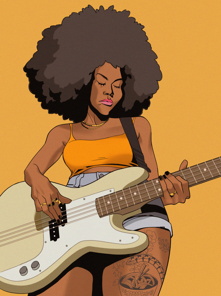 African American woman playing guitar