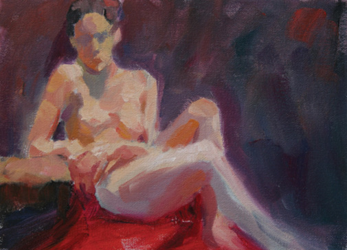 Painting of nude woman sitting