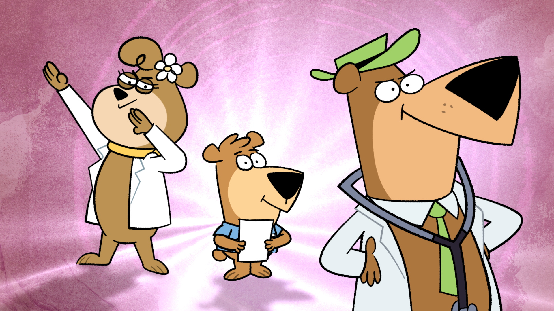 Cartoon bear doctors and patient