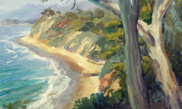 Painting of bluffs overlooking the ocean