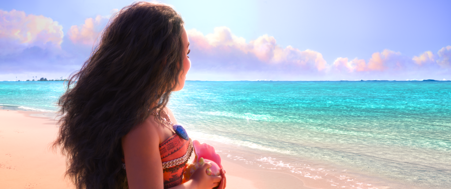 Cartoon girl looking out at ocean