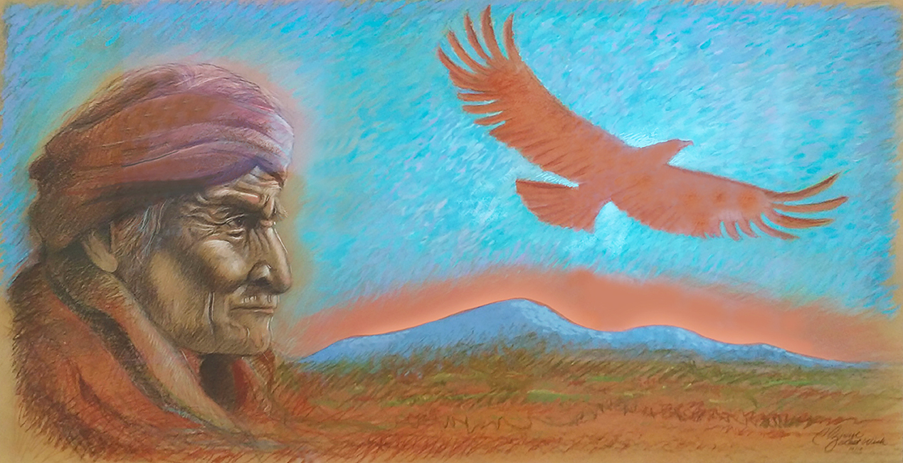 Painting of Geronimo and flying eagle