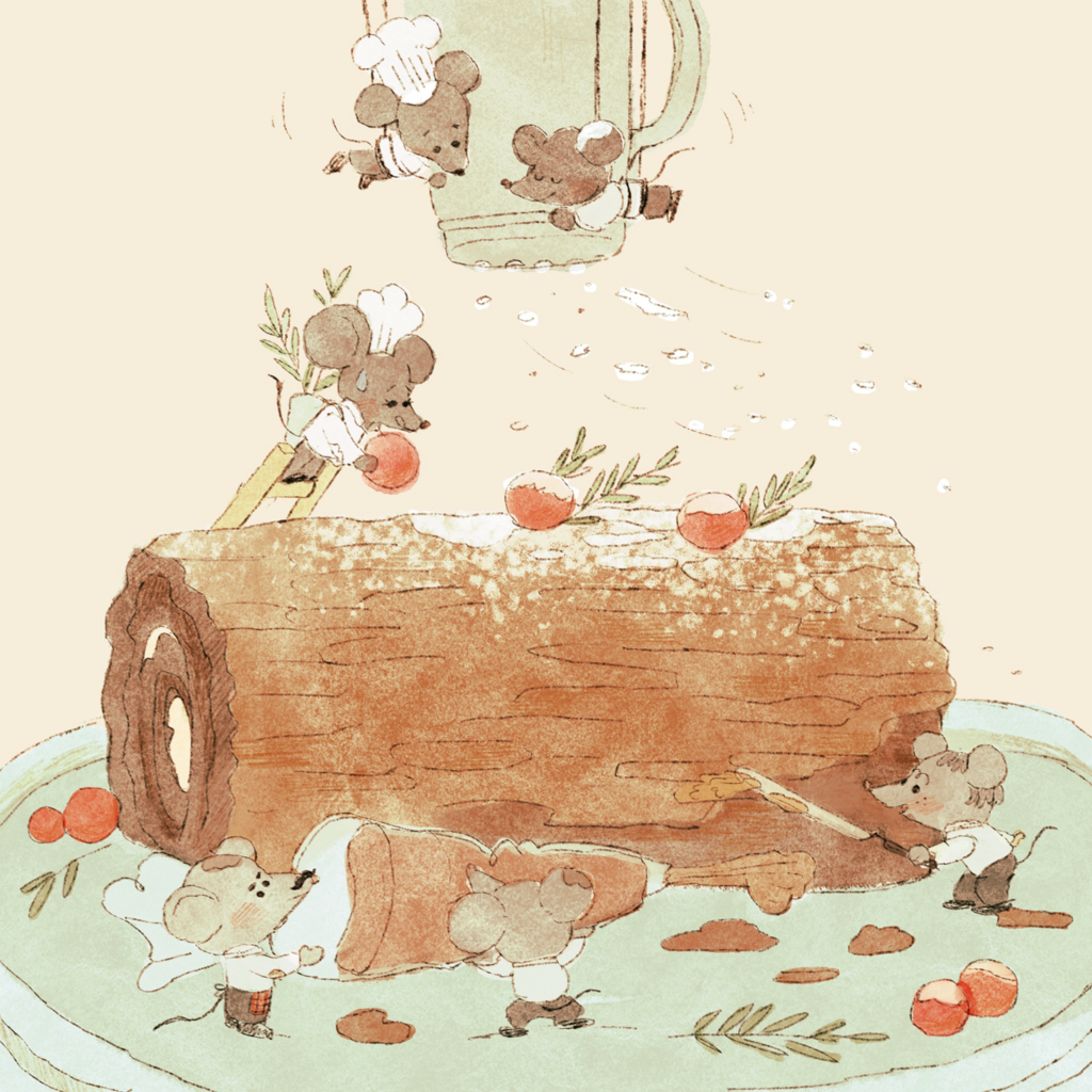 Cartoon mice on a log
