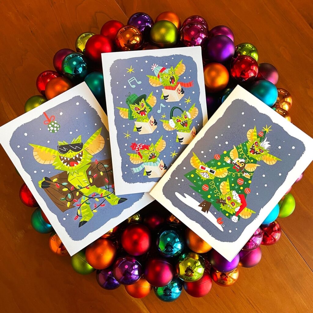 Holiday cards with gremlins
