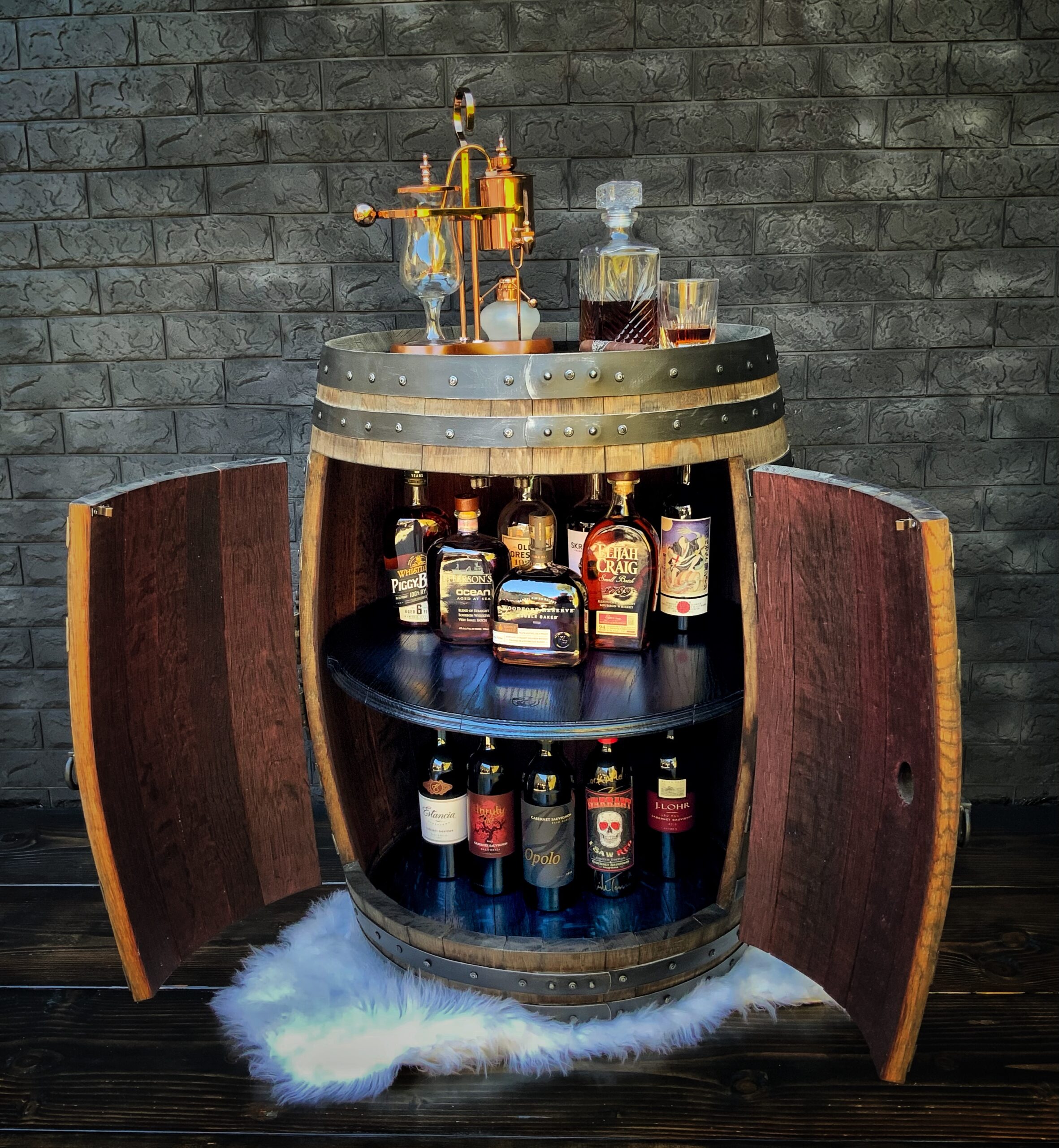 Cabinet made out of whiskey barrel