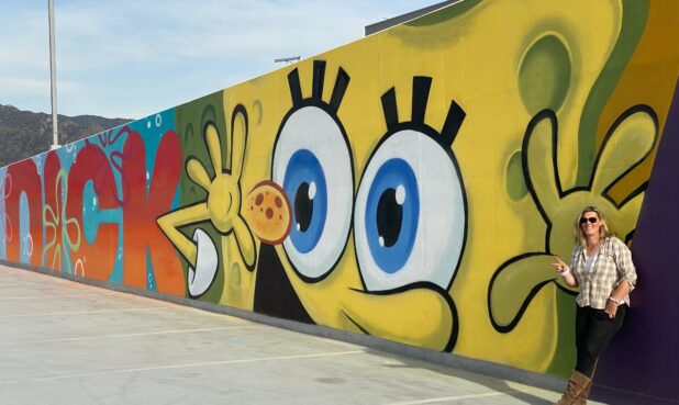 Hardin worked on a mural for the parking structure roof at Nickelodeon Animation Studio.