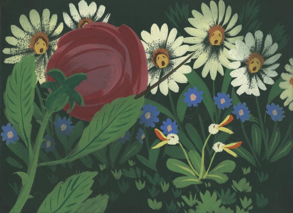 Animated flowers singing, from Alice in Wonderland.