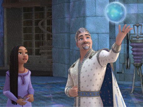The King of Rosas shows a teenage girl a translucent sphere of a residents wish. 